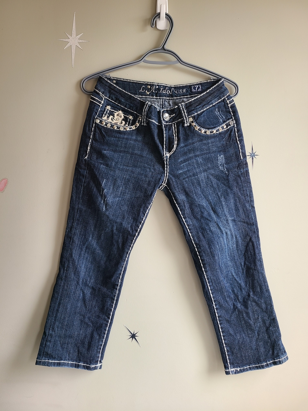 ✨ L.A. Idol USA Rhinestone Studded Denim Capris ✨
